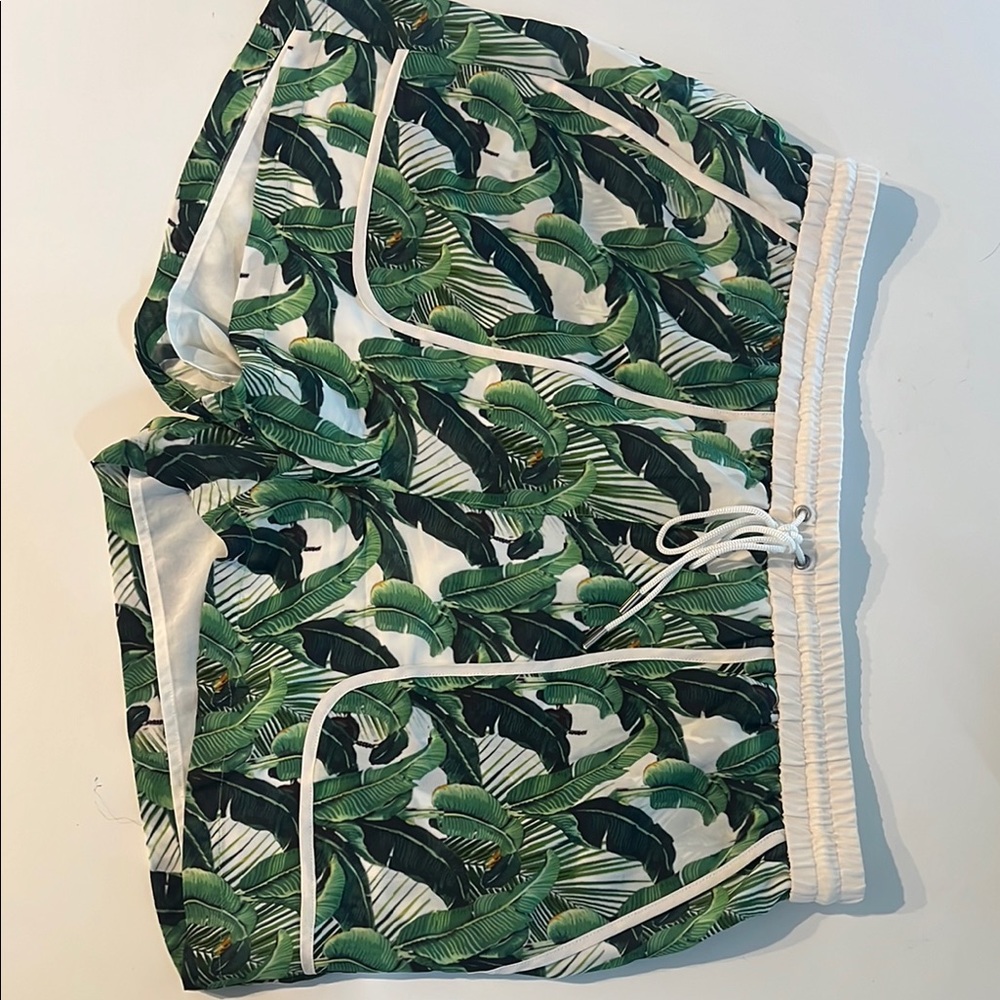 Tropical Green Leaf Print Silk Shorts by Rebecca Minkoff